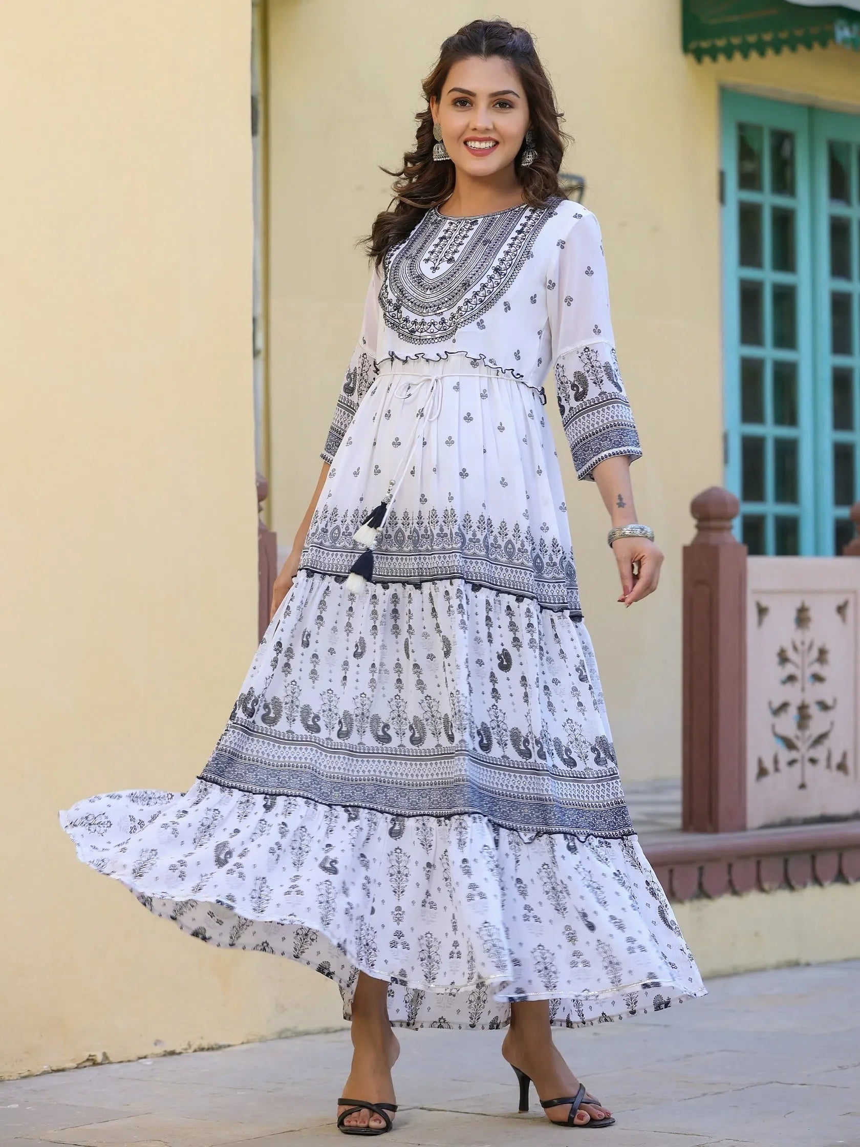 Black Georgette Embroidered Maxi Dress | Indian Dresses