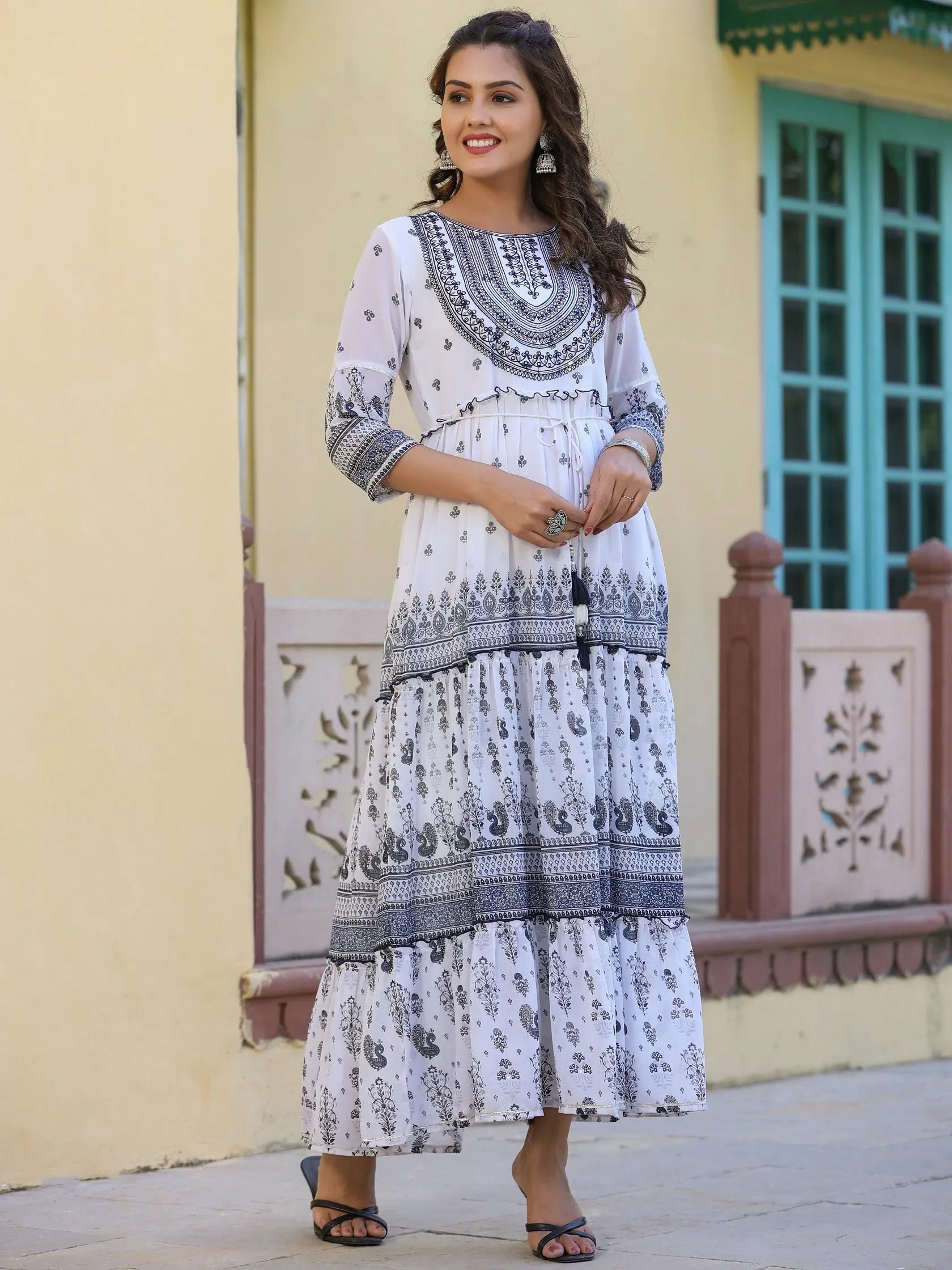 Black Georgette Embroidered Maxi Dress | Indian Dresses