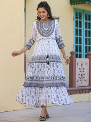 Womens Black Georgette Floral Embroderied Maxi Dress