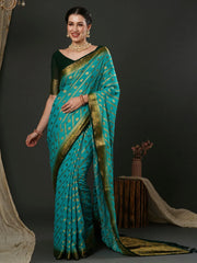 Women's Georgette Blue Woven Design Designer Saree With Blouse Piece-35ALEKHA3502