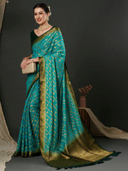 Women's Georgette Blue Woven Design Designer Saree With Blouse Piece-35ALEKHA3502