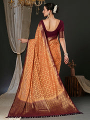 Women's Georgette Peach Woven Design Designer Saree With Blouse Piece-35ALEKHA3503