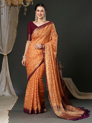 Women's Georgette Peach Woven Design Designer Saree With Blouse Piece-35ALEKHA3503