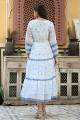 Women's Off-White Chiffon Printed Tiered Dress