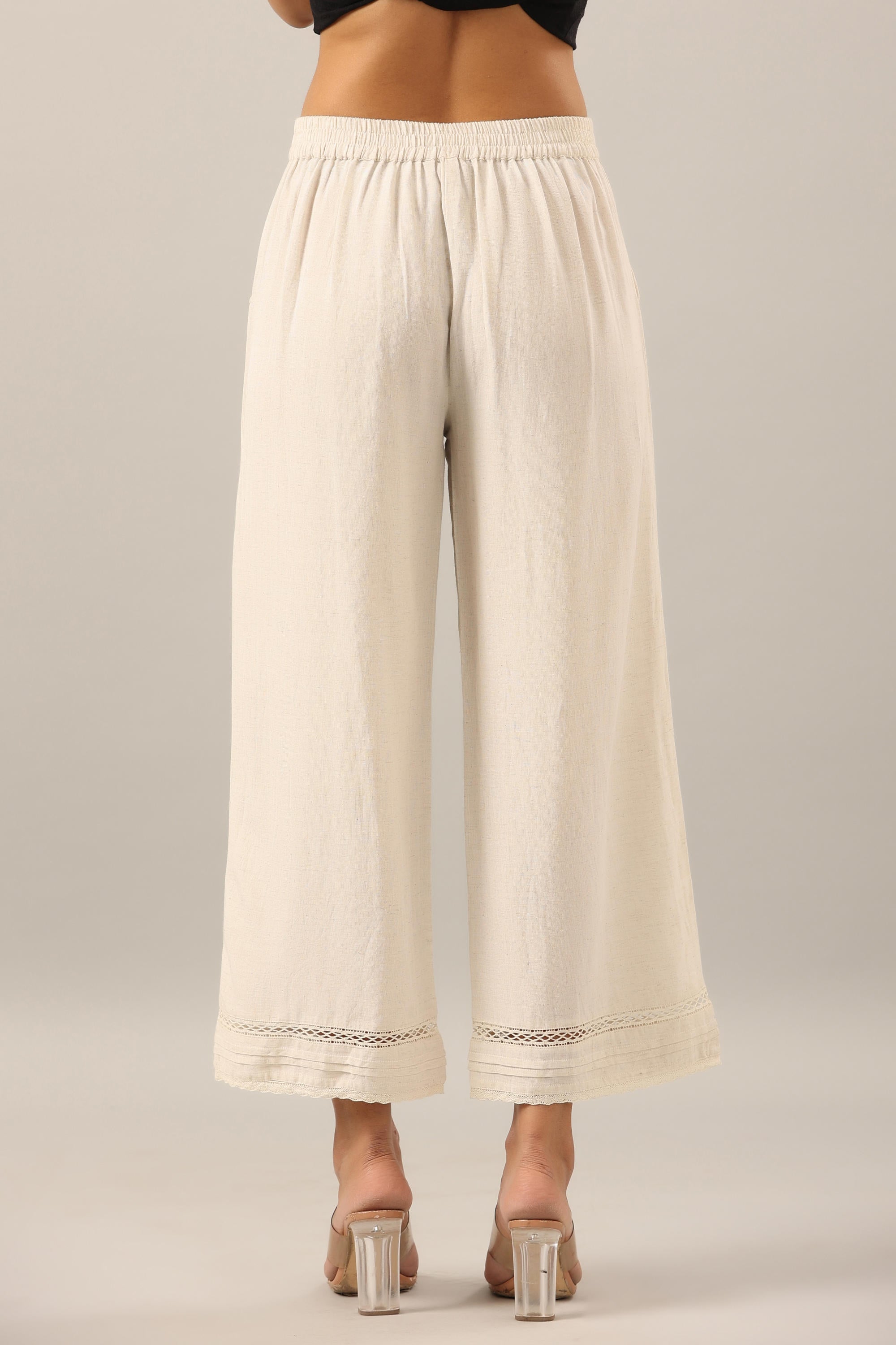 Off White Solid Liva Rayon Pant Palazzo | DesiQlo