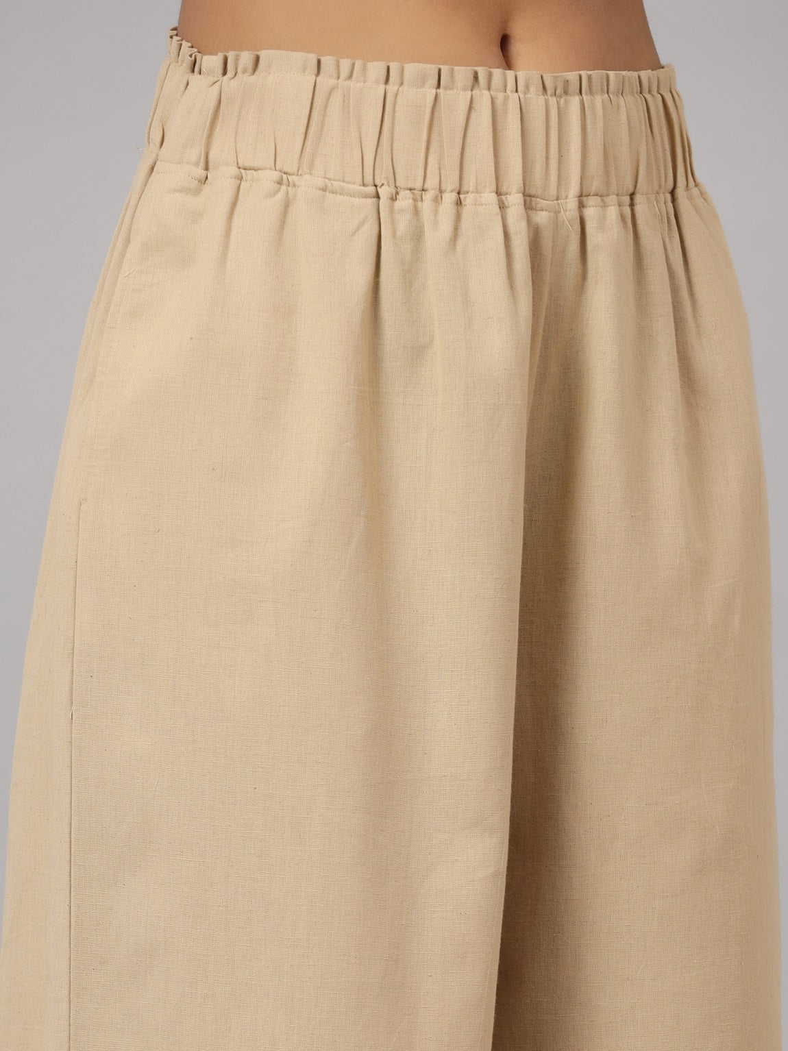 Women's Beige Cotton Flex Flared Culottes | DesiQlo