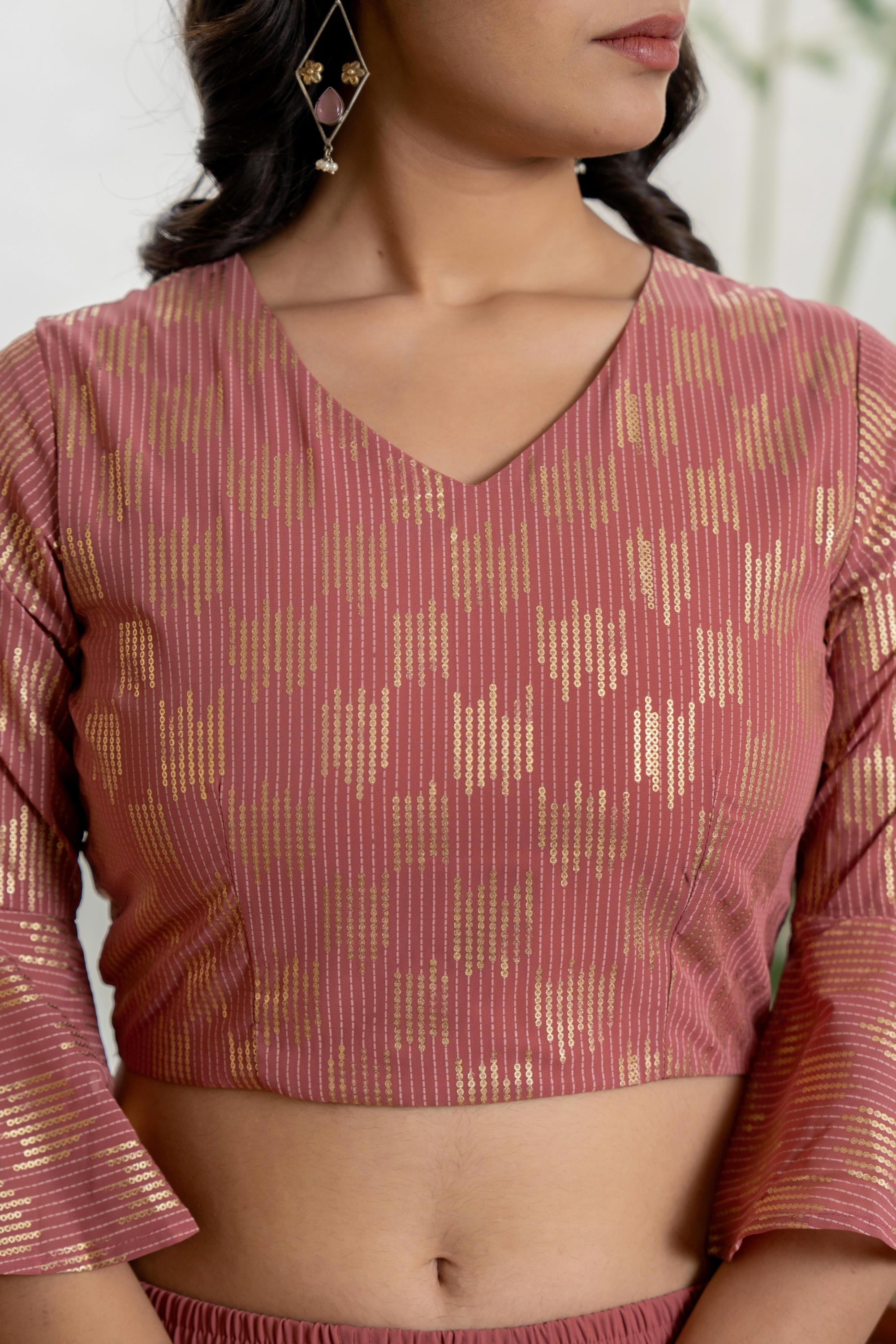 Peach Solid Georgette Crop Top, Palazzo & Dupatta Set With Sequins & T
