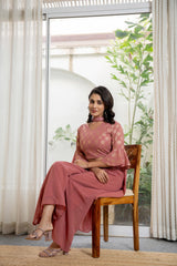 Peach Solid Georgette Crop Top, Palazzo & Dupatta Set With Sequins & Thread Work