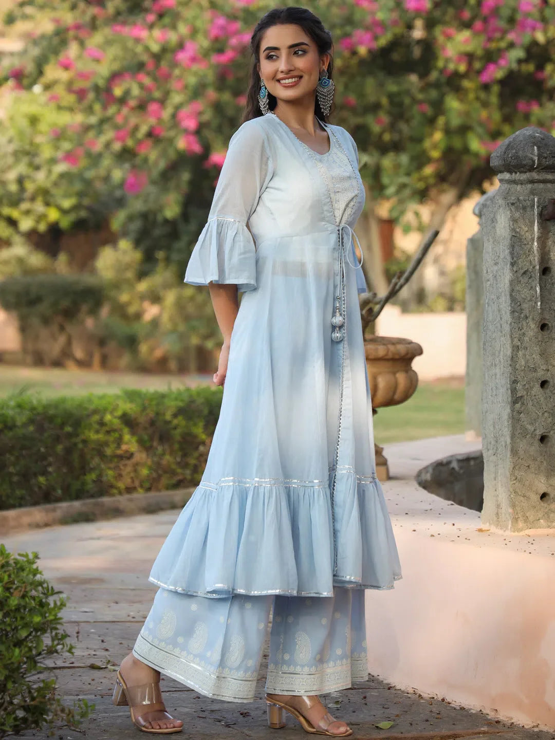 Powder Blue Printed Kurta Sets - Women's Indian Kurta Sets