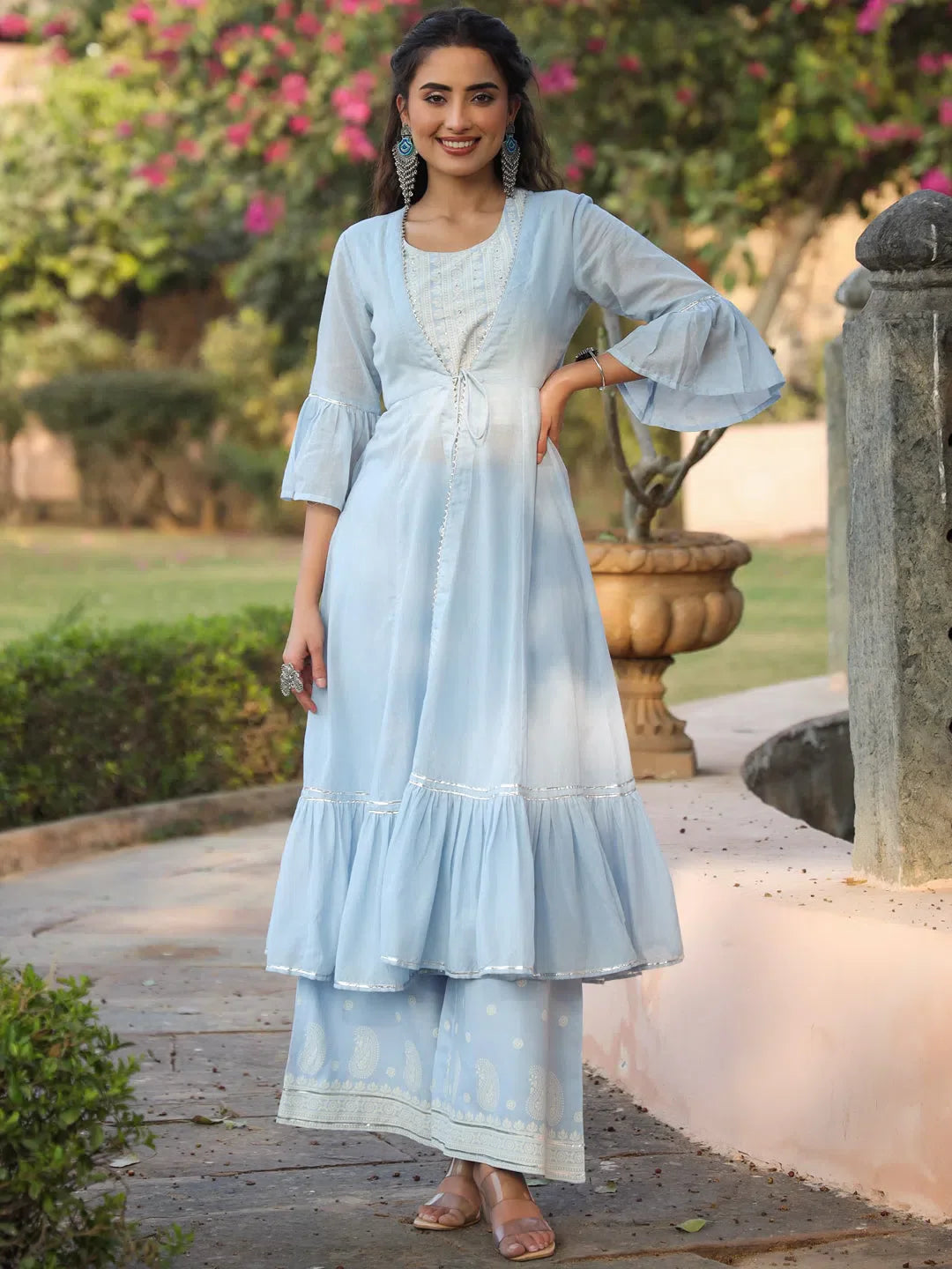 Powder Blue Printed Kurta Sets - Women's Indian Kurta Sets