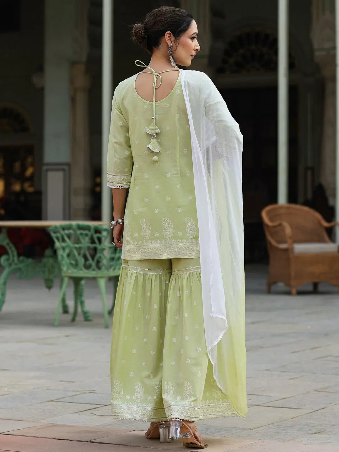 Lime Green Floral Kurta Sharara Set | Indian Kurta for Women