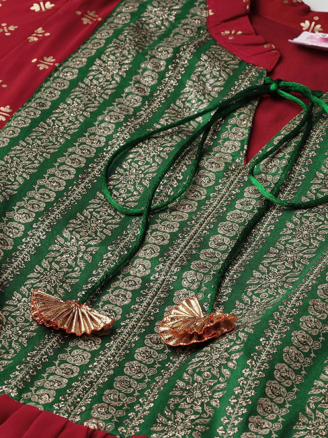 Maroon & Green Printed A-Line Tunic Top | Indian Kurtis