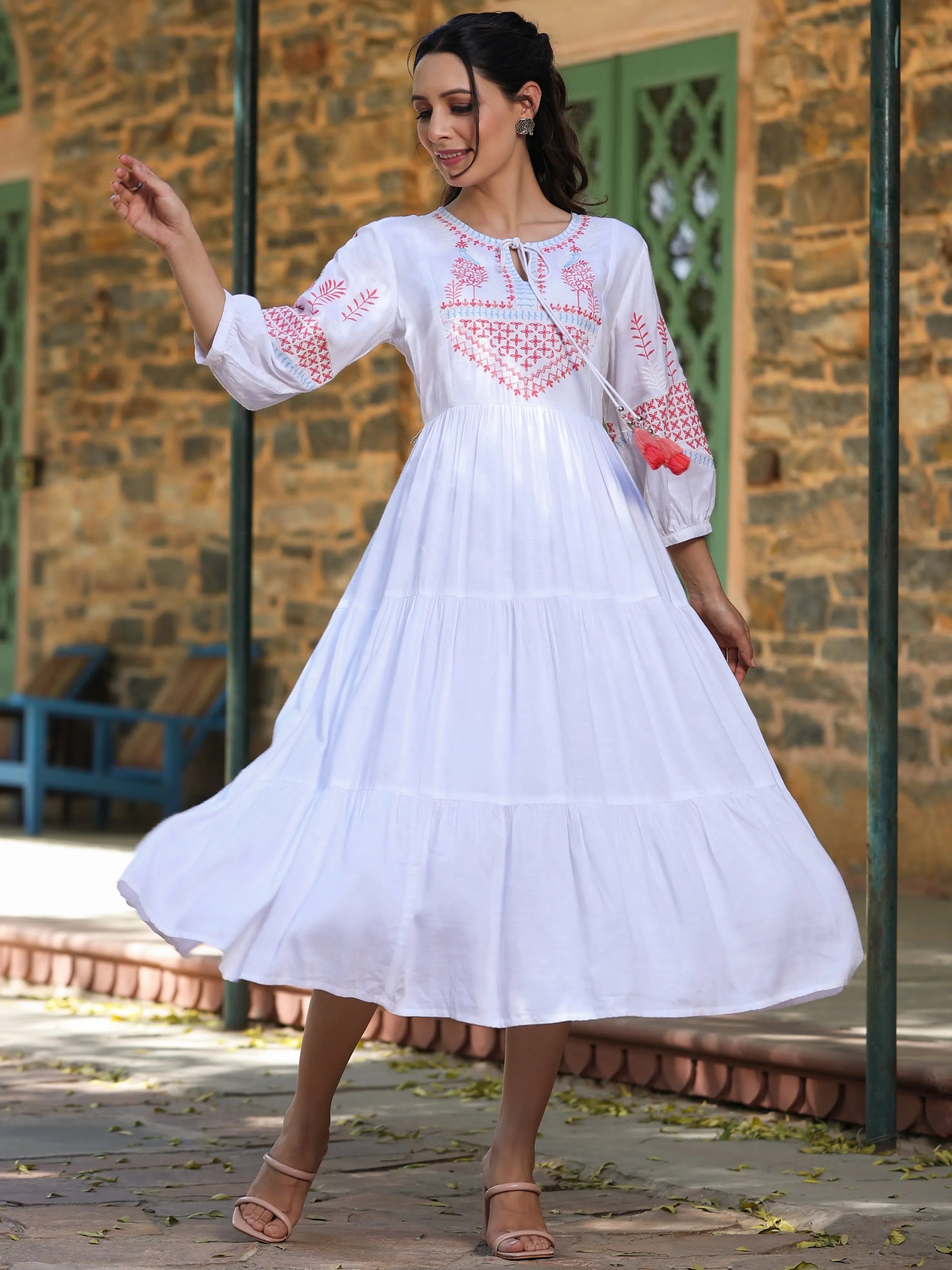 White Printed Flared Dress | Women's Western Outfits Online White Printed Flared Dress | Women's Western Outfits Online