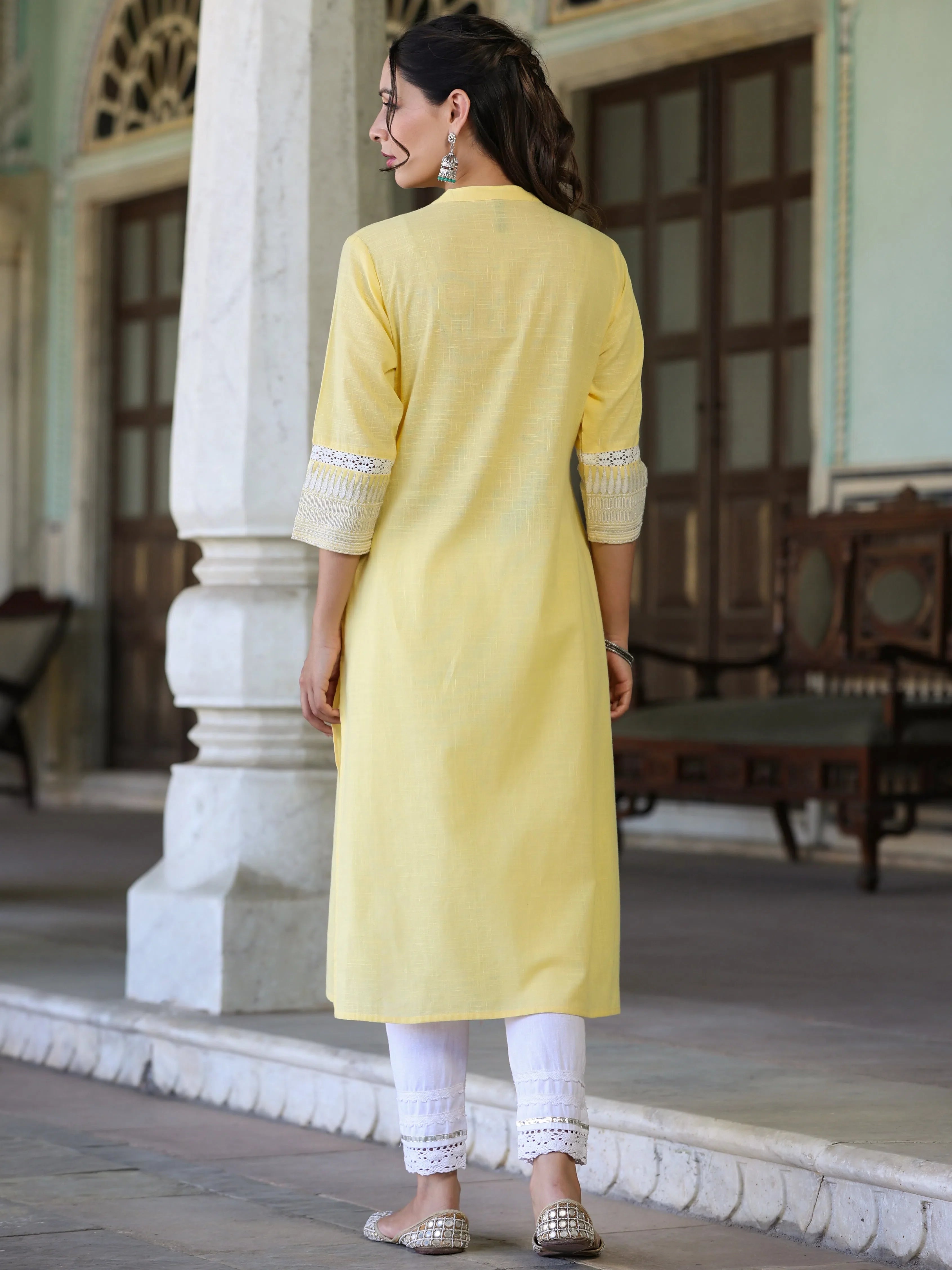 Blue Embroidered Kurta - Sheer Cotton Indian Kurta for Women