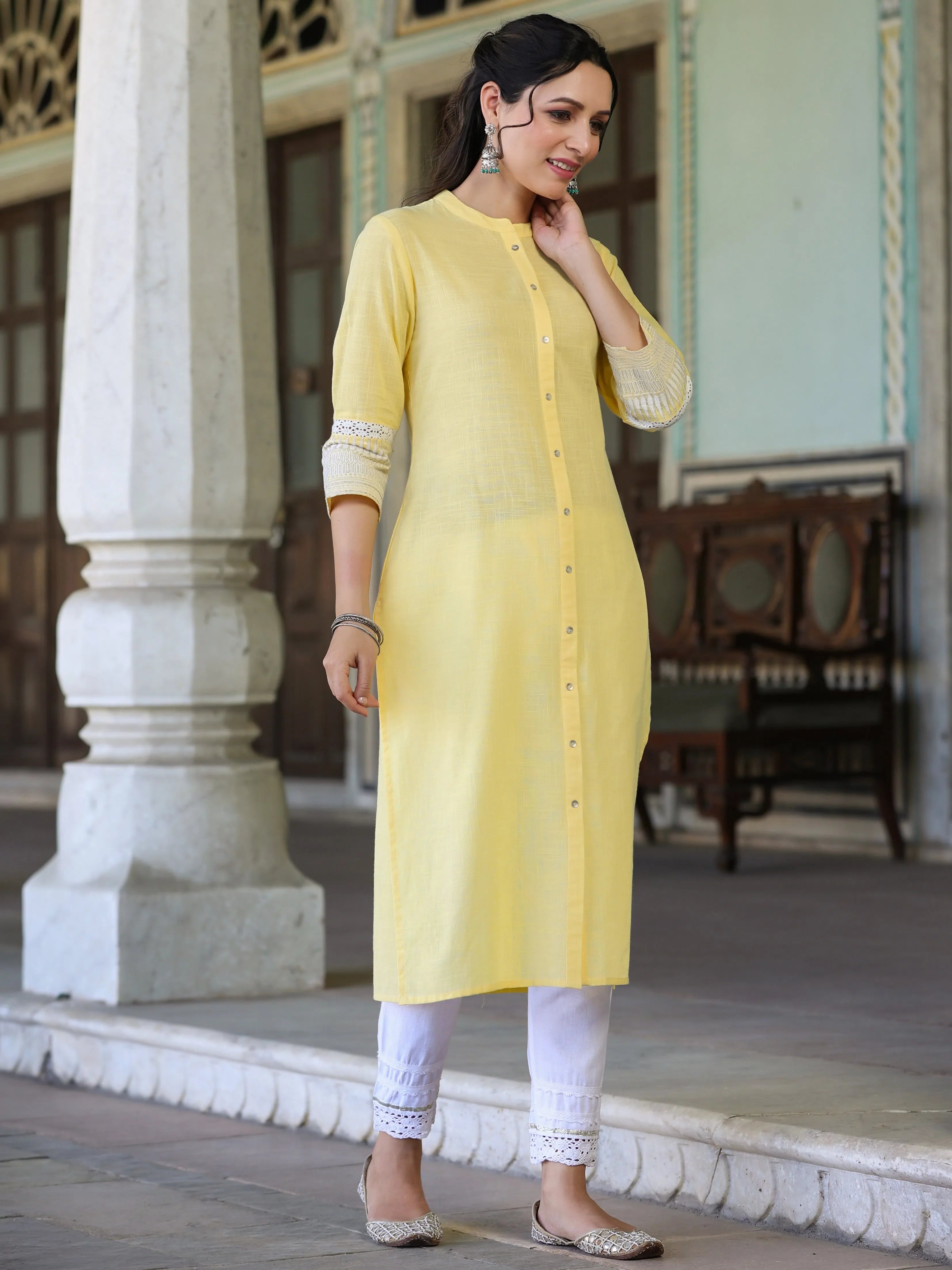 Blue Embroidered Kurta - Sheer Cotton Indian Kurta for Women