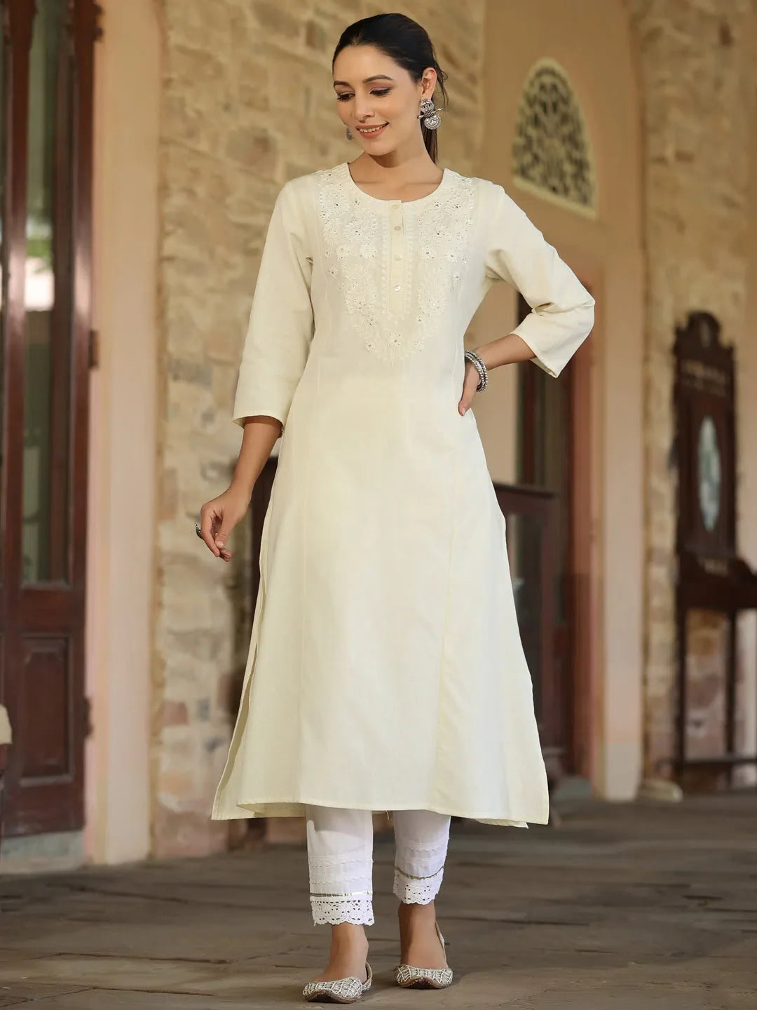 White Printed Kurta for Women | Cotton Indian Kurta