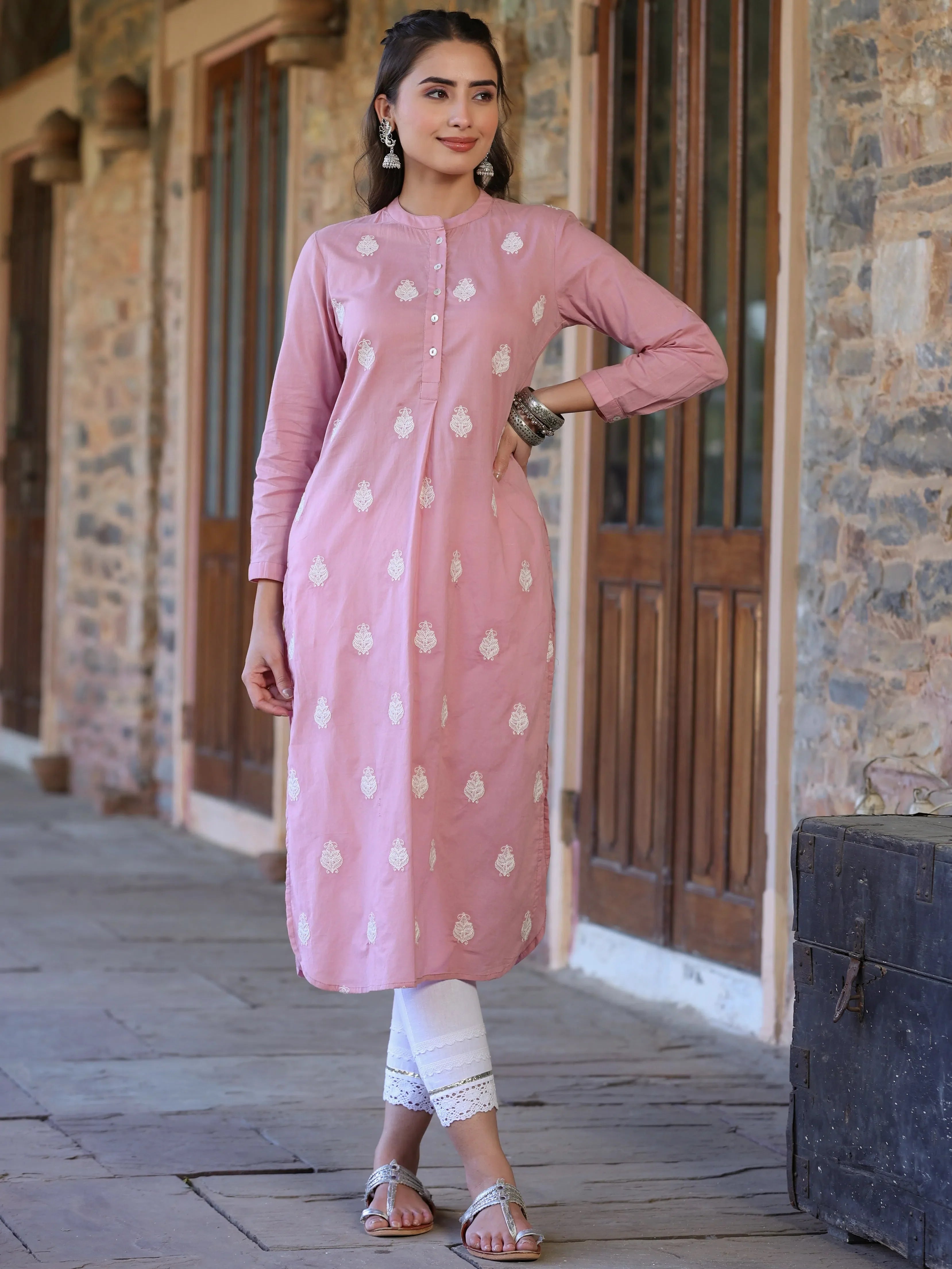 Pink Printed Cotton Kurta | Indian Kurtas for Women Online: Elegant
