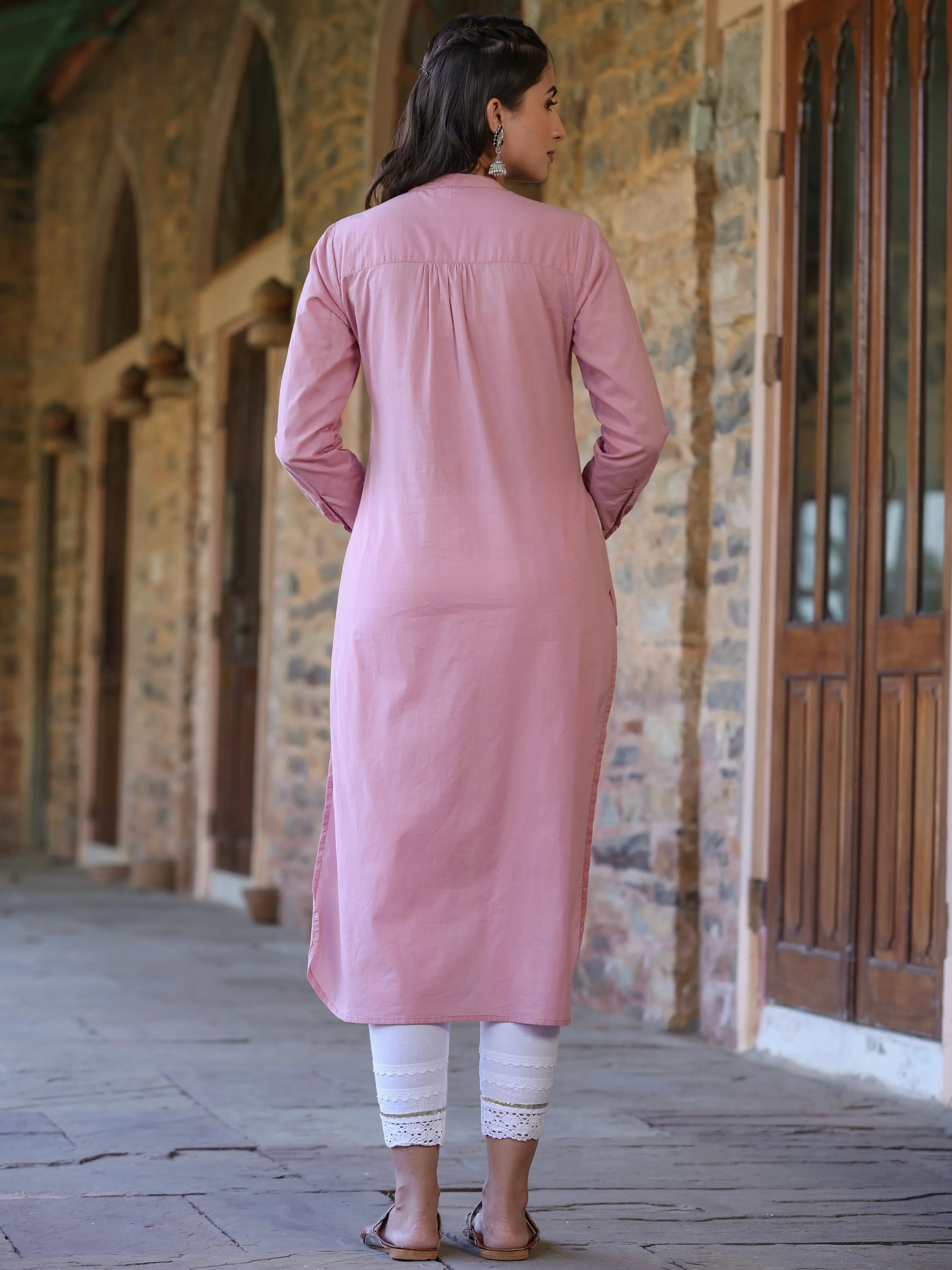 Pink Printed Cotton Kurta | Indian Kurtas for Women Online: Elegant