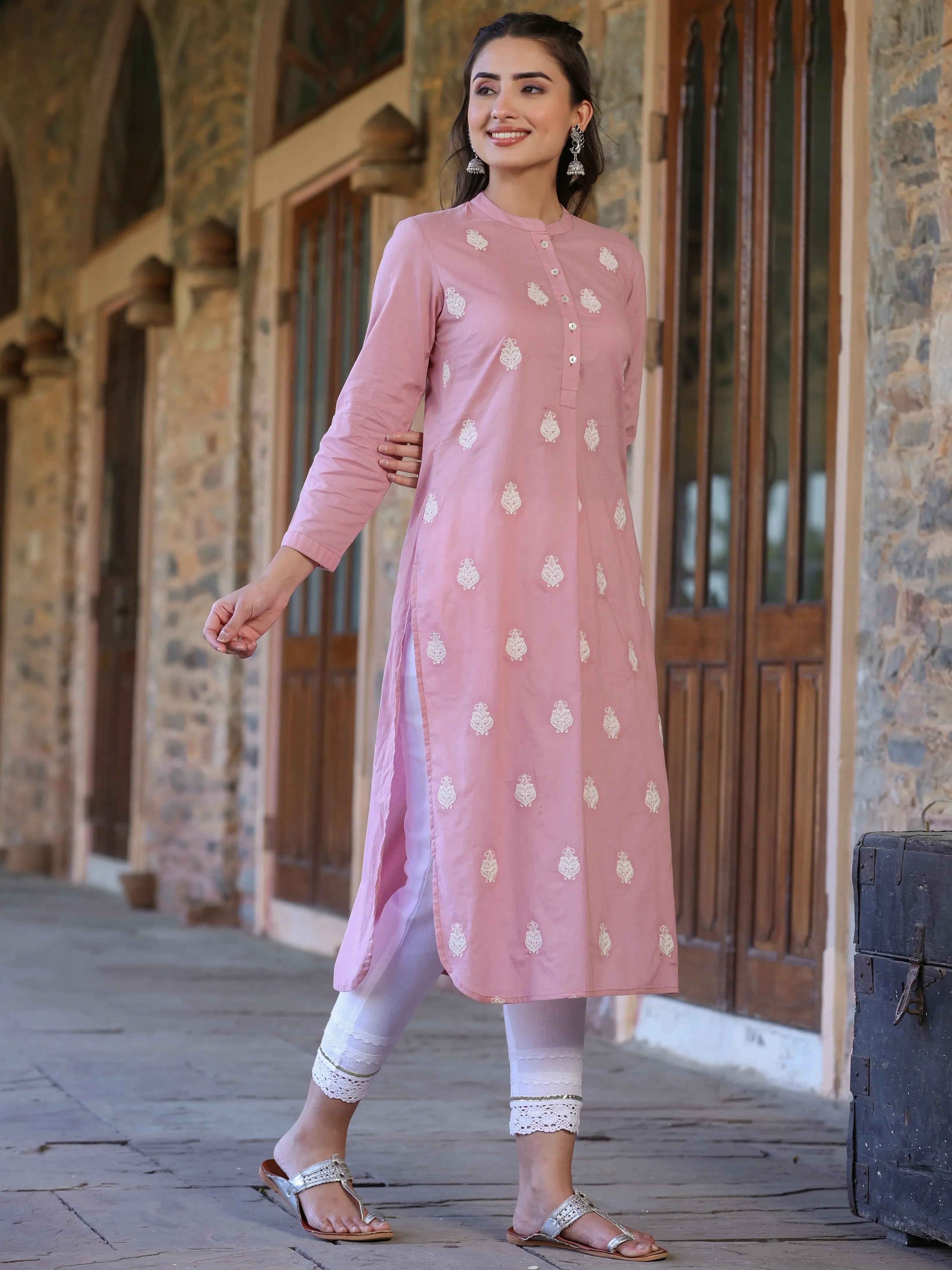 Pink Printed Cotton Kurta | Indian Kurtas for Women Online: Elegant