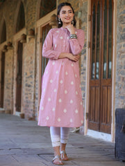 Women'S Pink Cambric Printed Straight Kurta