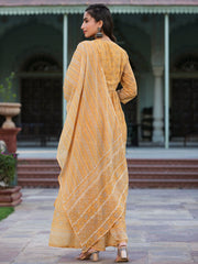 Women Navy Blue Georgette Geometric Printed Kurta Sharara & Dupatta Set.
