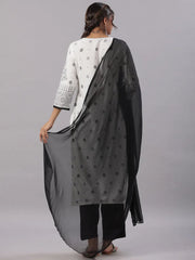 Women White Rayon Staple Printed Kurta, Pants & Dupatta Set.