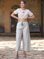 Women Off-White Cotton Flex Printed Clothing Set.