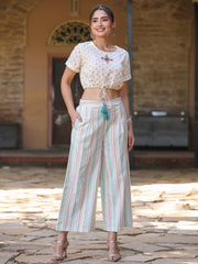 Women Off-White Cotton Flex Printed Clothing Set.