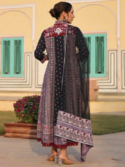 Women Lavender Cotton Cambric Tribal Printed with Embroidered Flared Kurta & Dupatta Set.