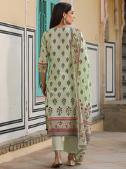 Women'S Lime Green Cambric Floral Placement Printed Straight Fit Kurta Sets