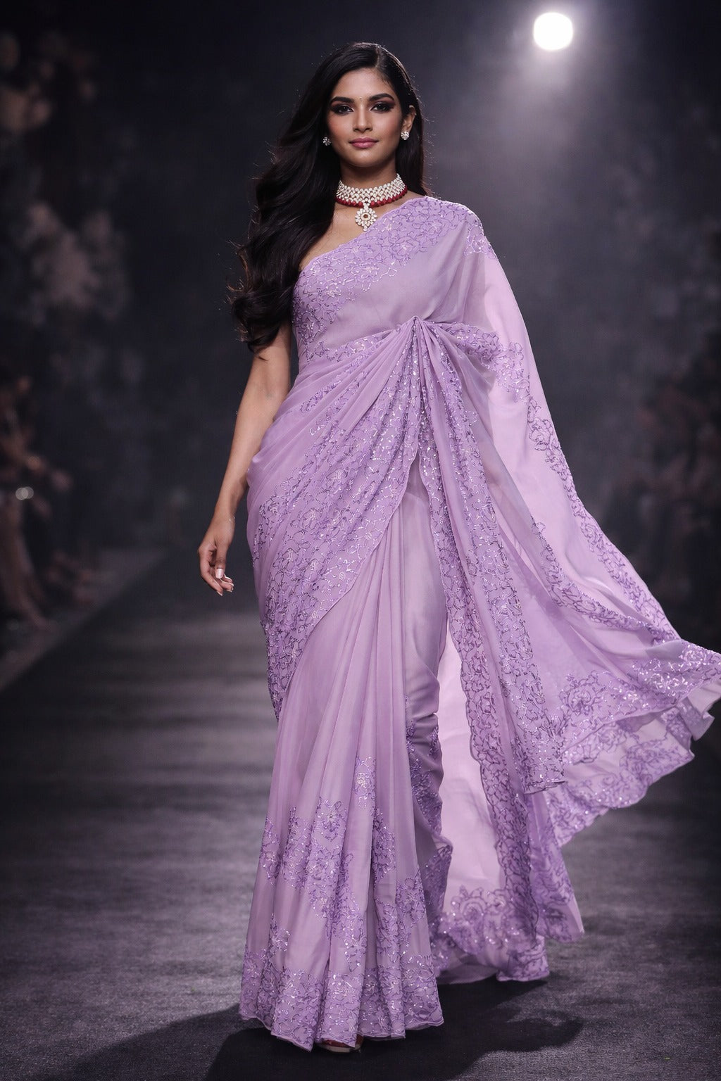 Organza Saree for Women - Lilac | MLWSHSA8941LVR | DesiQlo