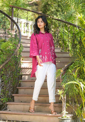Fuchsia Thread Embroidered Chanderi Tunic With Button Closure