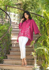 Fuchsia Thread Embroidered Chanderi Tunic With Button Closure