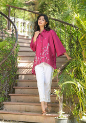 Fuchsia Thread Embroidered Chanderi Tunic With Button Closure