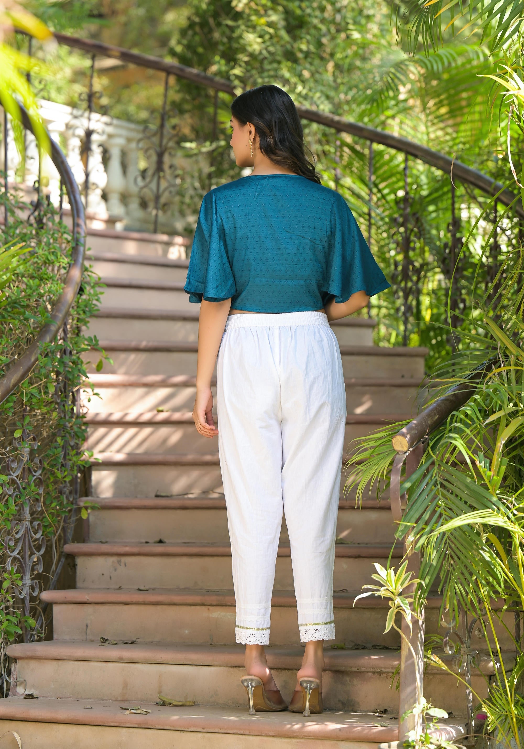 Blue Thread Embroidered Liva Rayon Top With Mirror Work | DesiQlo