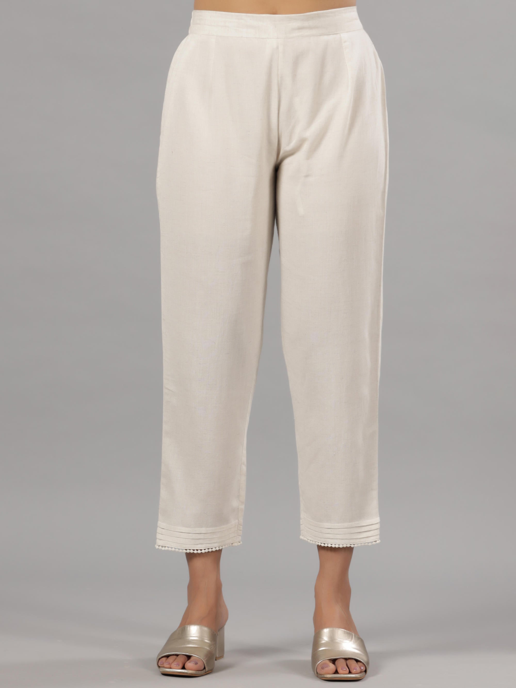 Natural Solid Liva Rayon Pant With Lace | DesiQlo