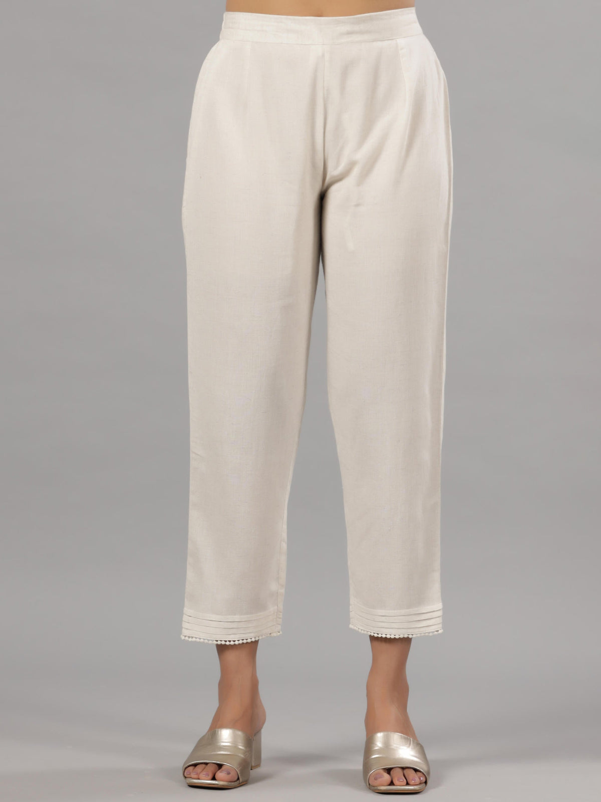 Natural Solid Liva Rayon Pant With Lace