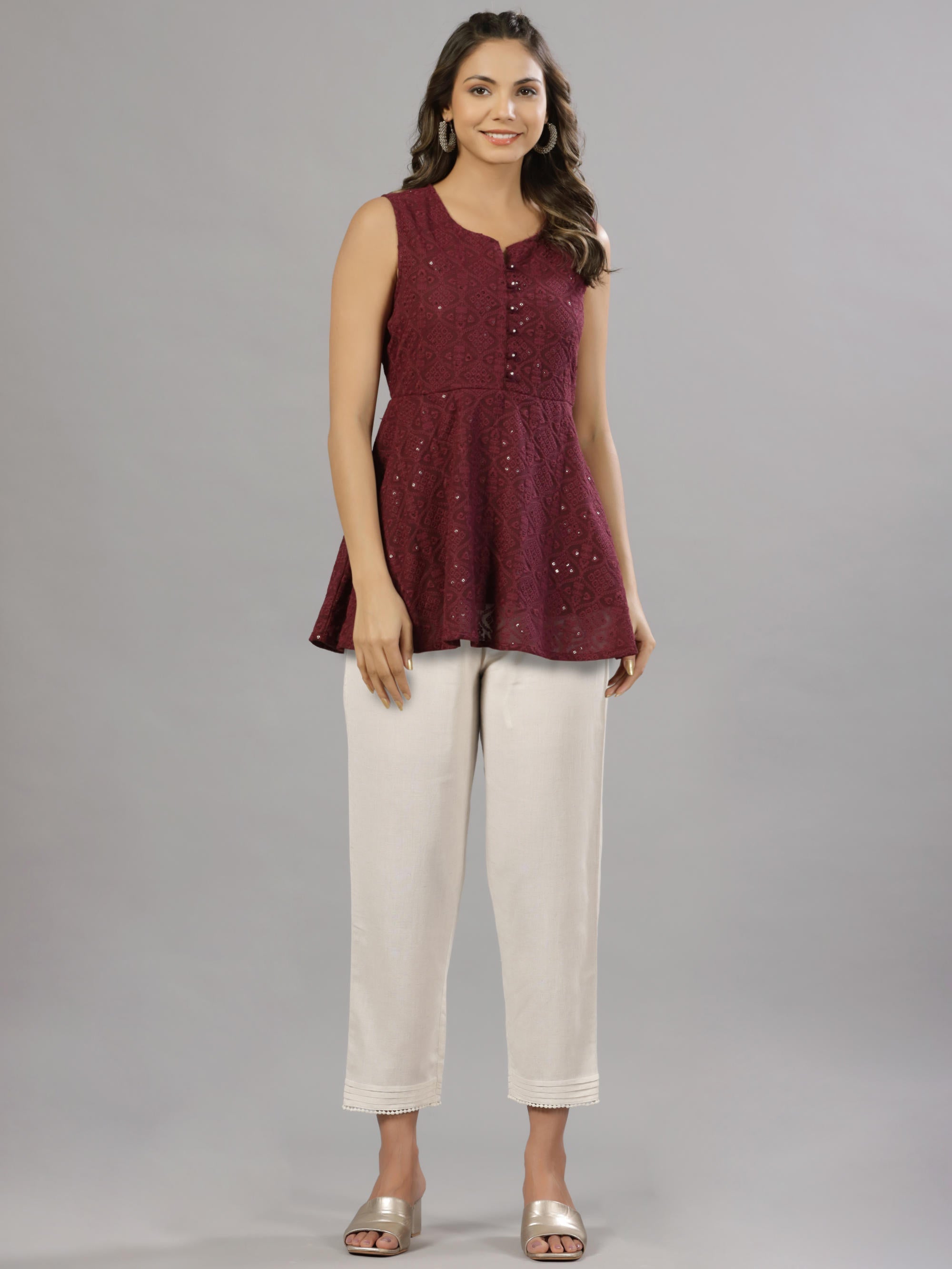 Natural Solid Liva Rayon Pant With Lace | DesiQlo