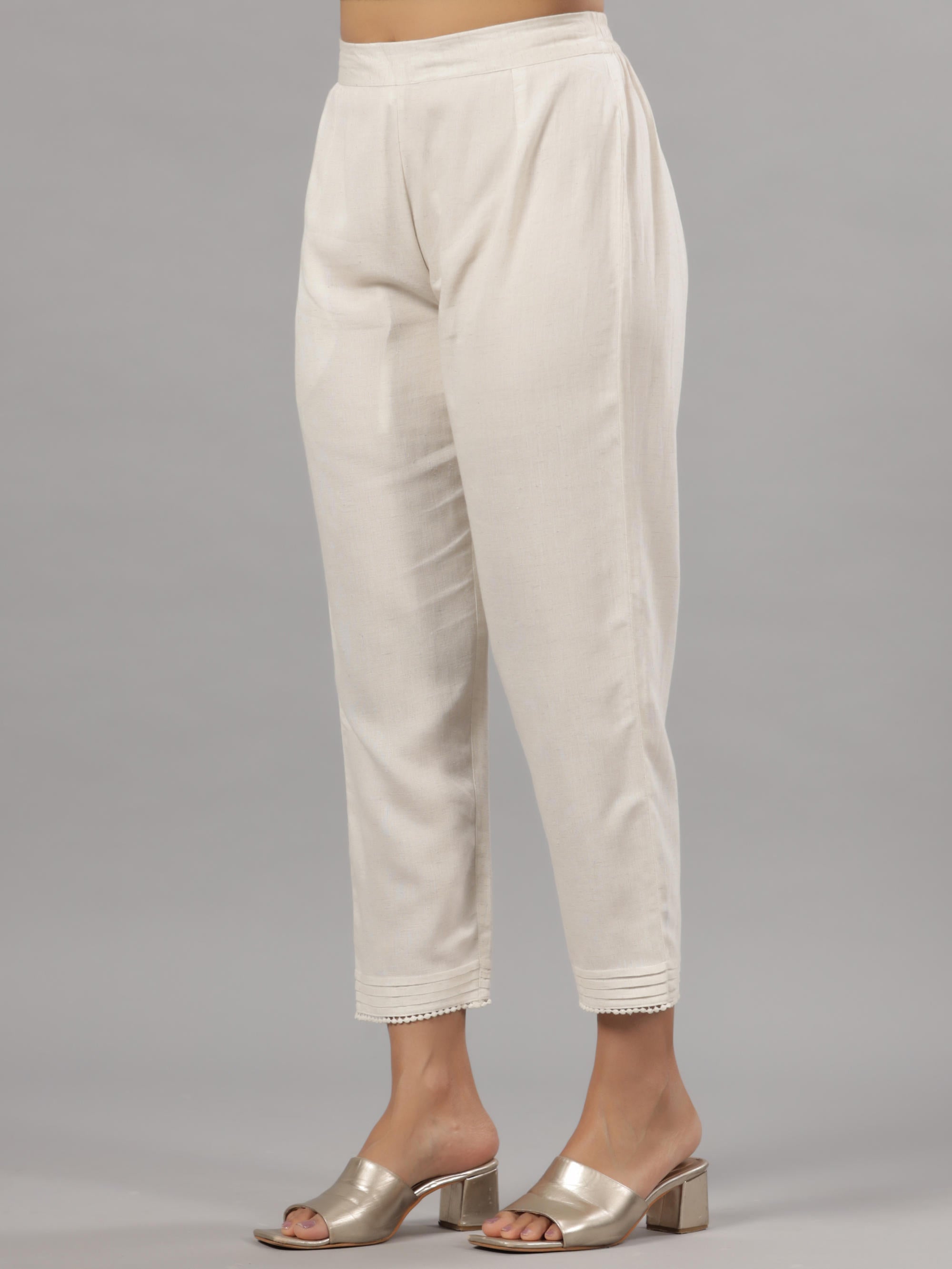 Natural Solid Liva Rayon Pant With Lace | DesiQlo