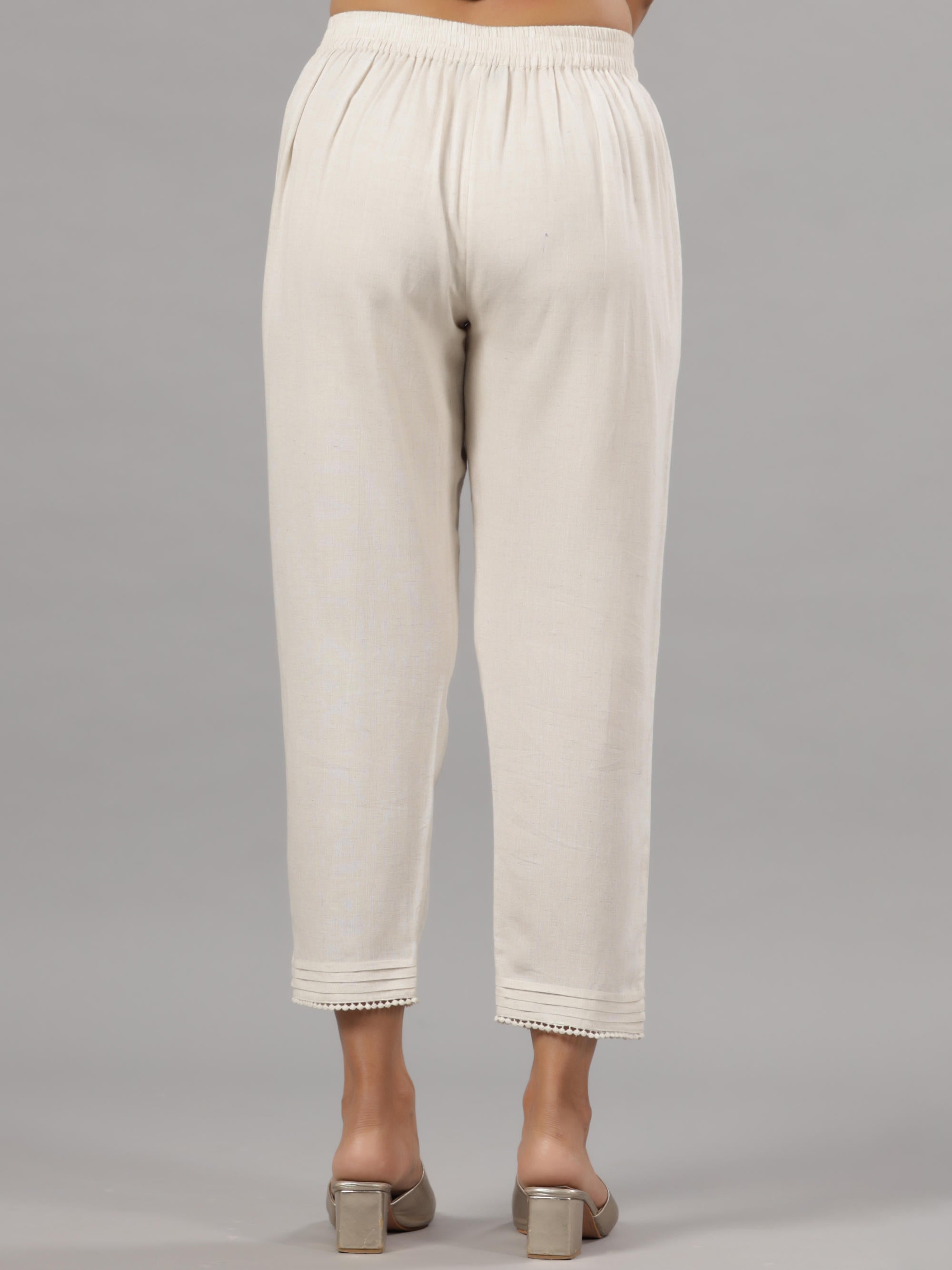 Natural Solid Liva Rayon Pant With Lace | DesiQlo