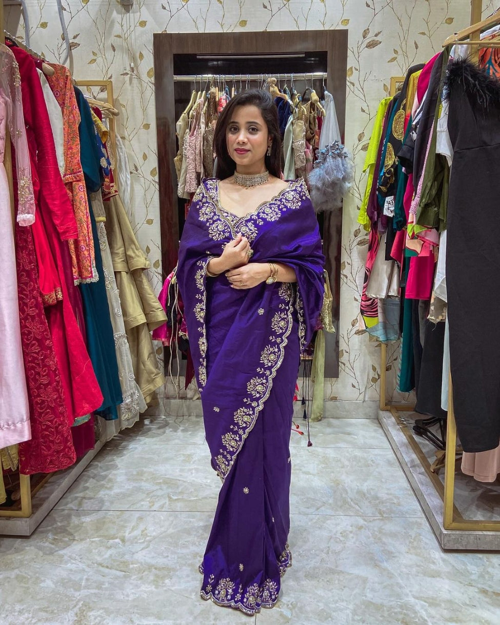 Silk Blend Saree for Women - Purple | MLWSHSA8944PUP
