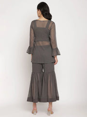 Women's Charcoal Grey Poly Chiffon Angrakha Sharara Set-AHKUTPGH-FF-COMBO-340