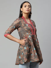 Brown Digital Printed Cotton Tunic-AHTUMGDP-8077