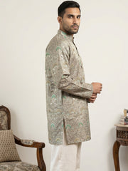 Silk Blend Foil Print Kurta ( 65KO 5587Grey )