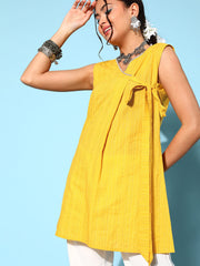 Mustard Yellow Pure Cotton Fluid Tie-Up Tunic-AHTUCOGPKH-8089