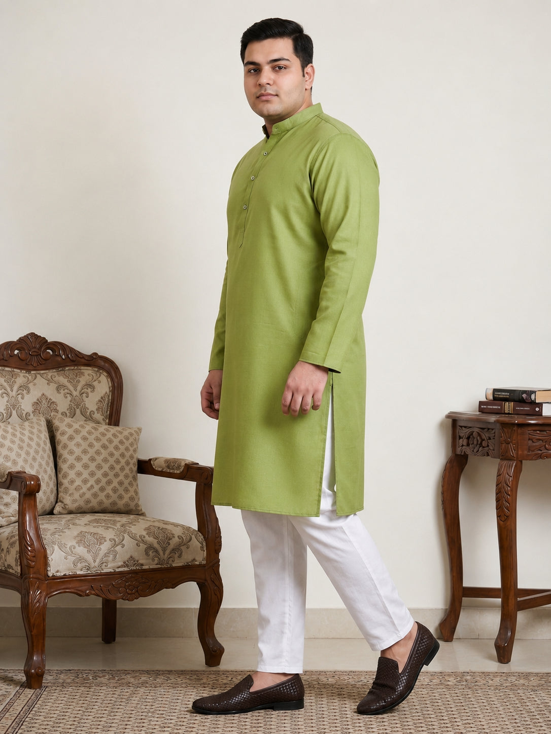 DesiQlo Men Solid Kurta Pyjama Set - Green - JOKP_P_5144Olive_3XL