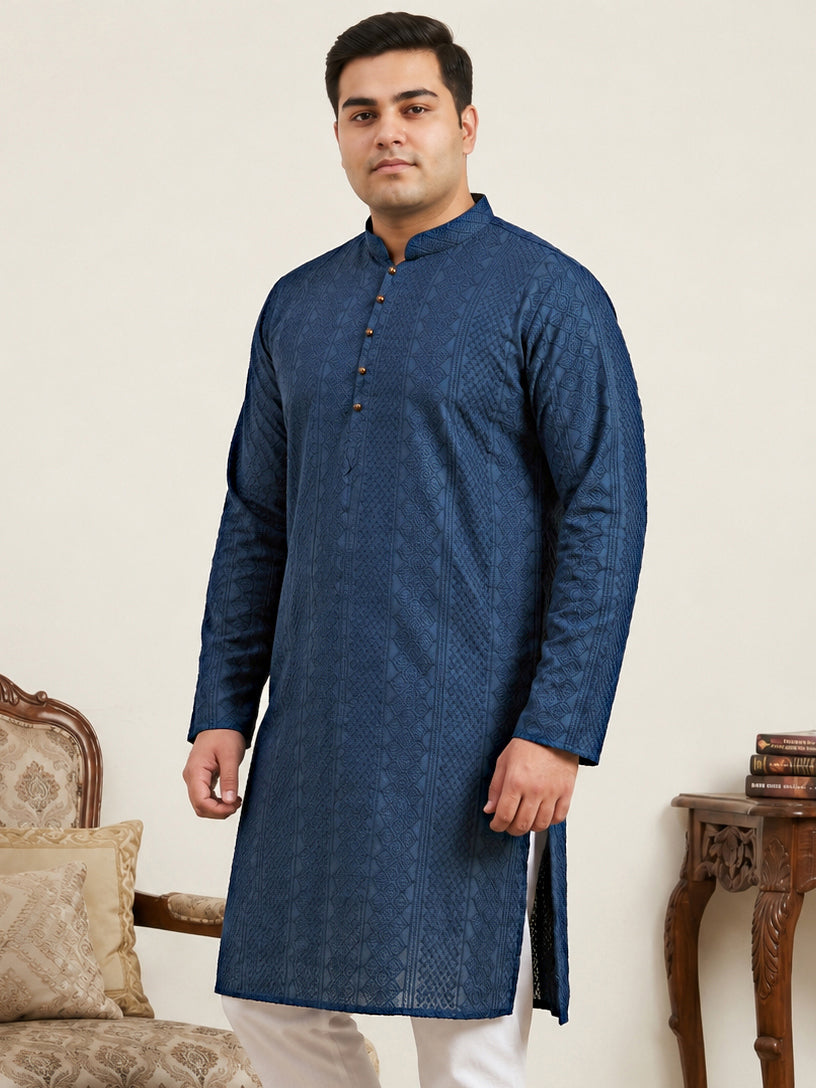 DesiQlo Men Embroidered Kurta Only - Green - KO_640Teal_3XL