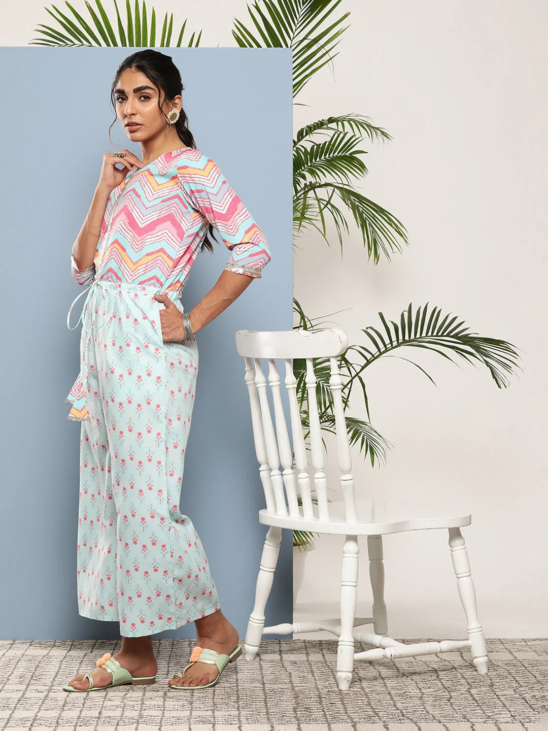Pink & Blue Printed Jumpsuit: Casual Jumpsuits for Women