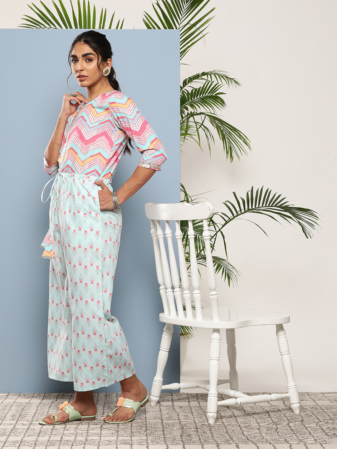 Pink & Blue Printed Jumpsuit: Casual Jumpsuits for Women
