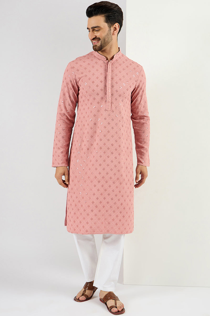  Pink Viscose Rayon Solid Embroidered Long Straight Kurta Fo